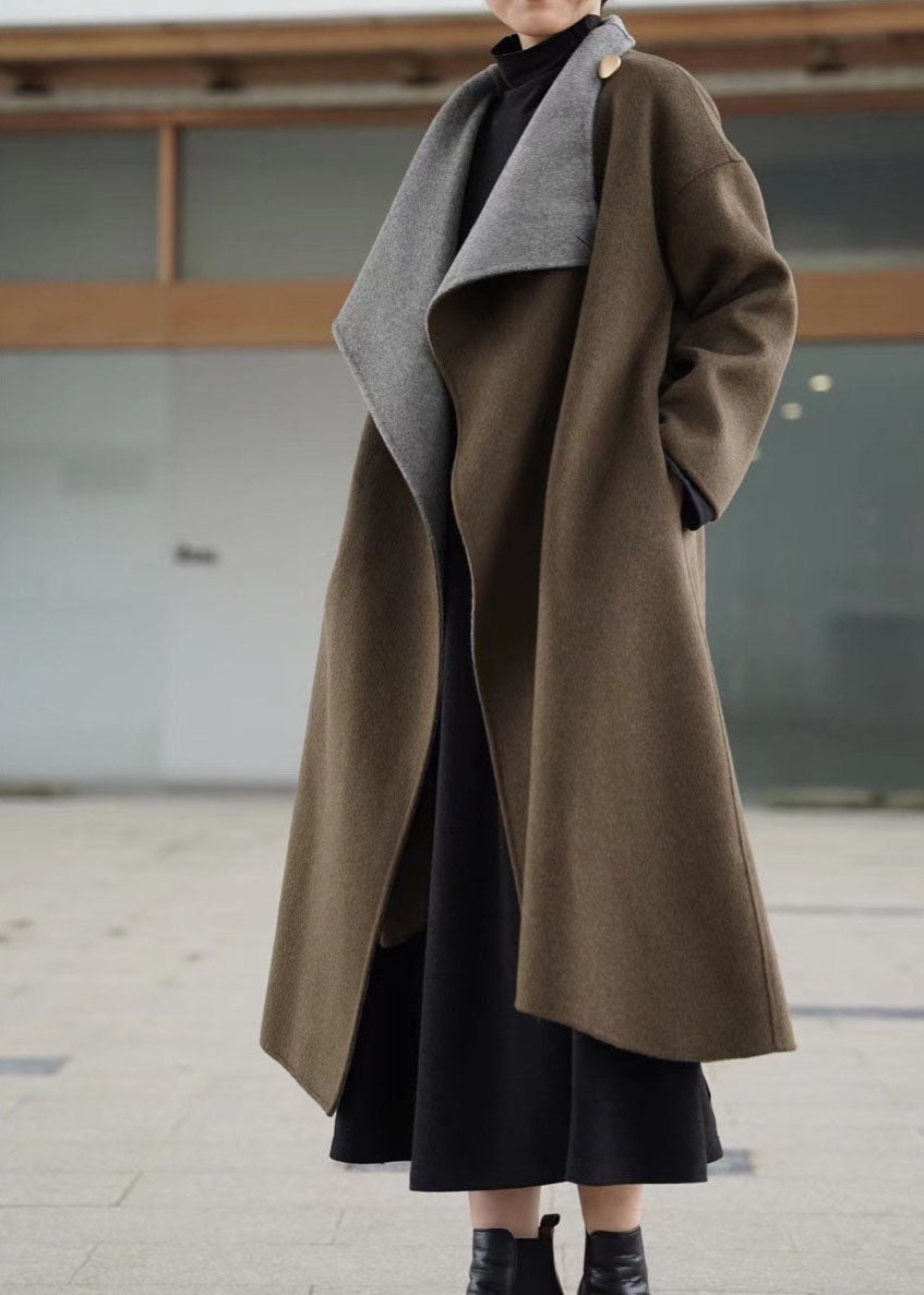 Unique Brown Pockets Patchwork Asymmetrical Design Thick Winter Parka Coat