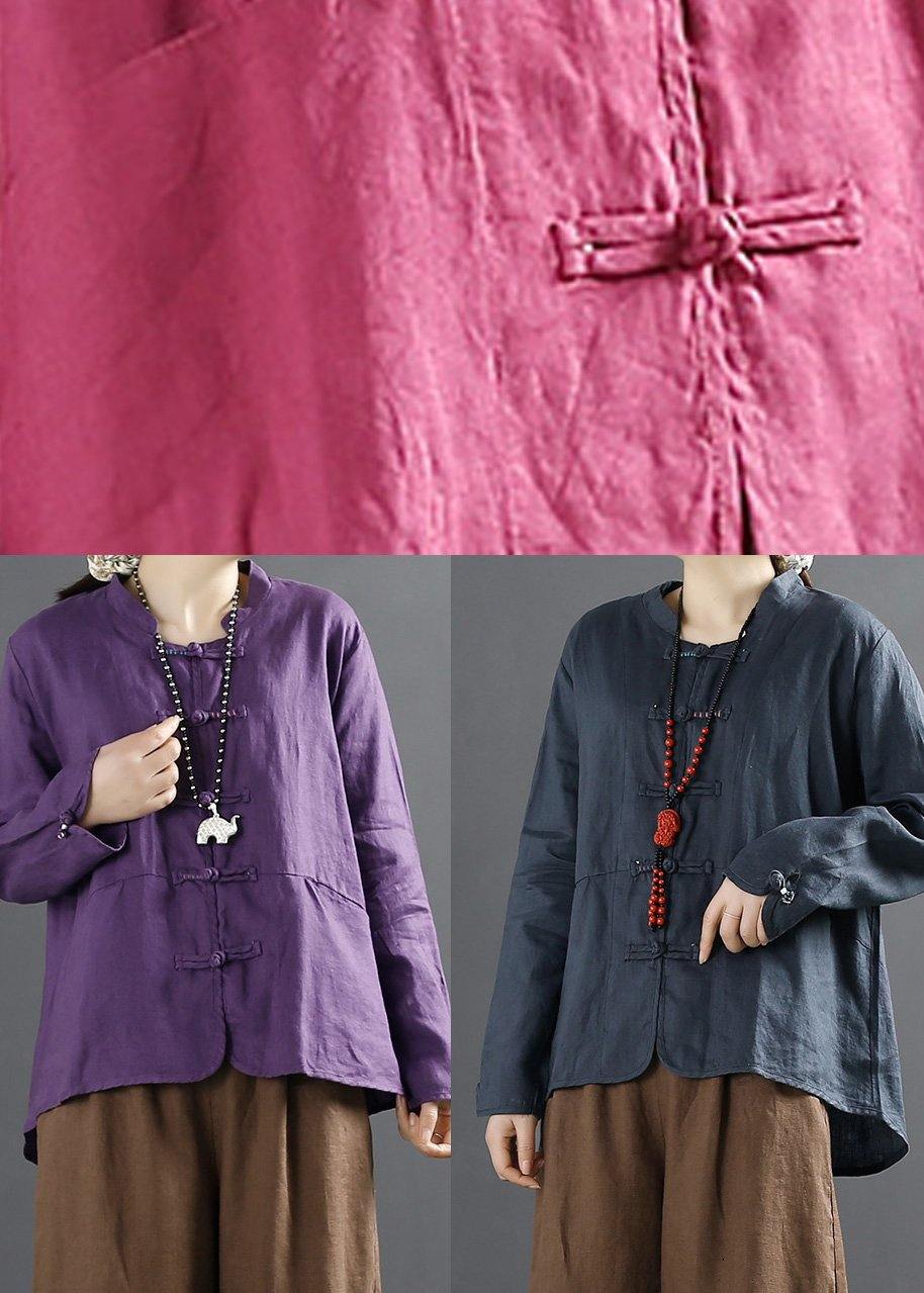 Unique Chinese Button Tops Women Sleeve Blue Blouse