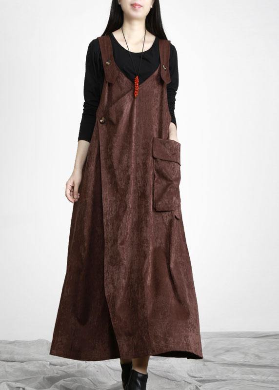 Unique Chocolate Button Asymmetrical Design Carpenter Holiday Dress Fall