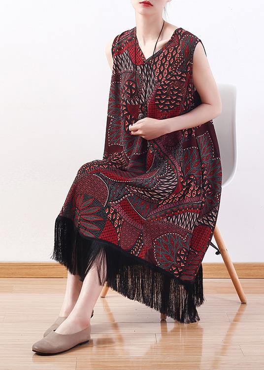 Unique Chocolate Print Chiffon V Neck Party Dress