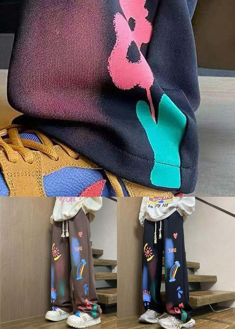 Unique Coffee Print Elastic Waist Cotton Pants Spring
