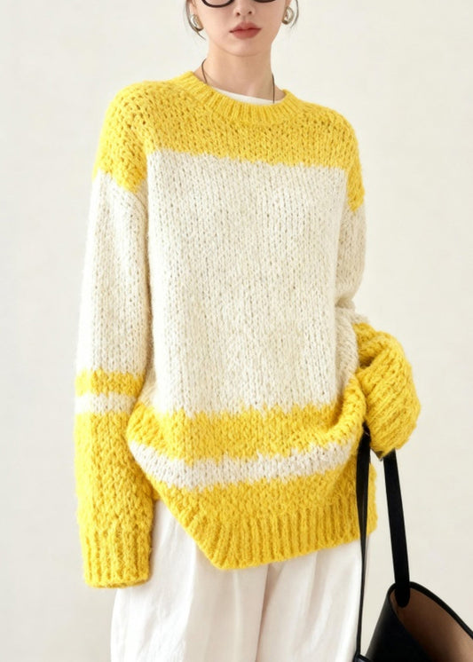 Unique Colorblock Oversized Thick Knitted Tops Winter