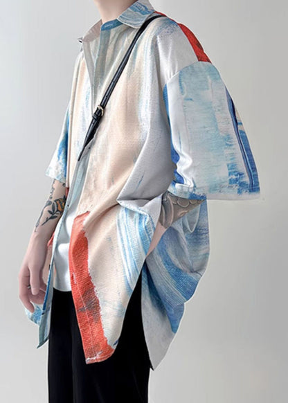 Unique Colorblock Tie Dye Button Cotton Shirts Summer