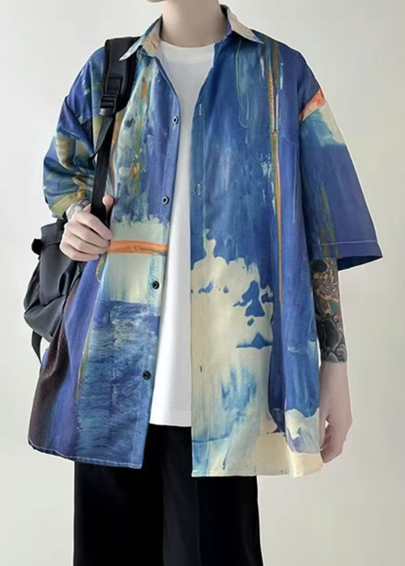 Unique Colorblock Tie Dye Button Cotton Shirts Summer