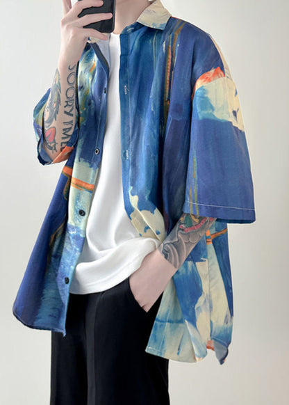 Unique Colorblock Tie Dye Button Cotton Shirts Summer