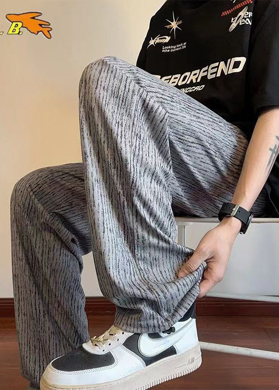 Unique Grey Oversized Print Cotton Pants Clothing Spring