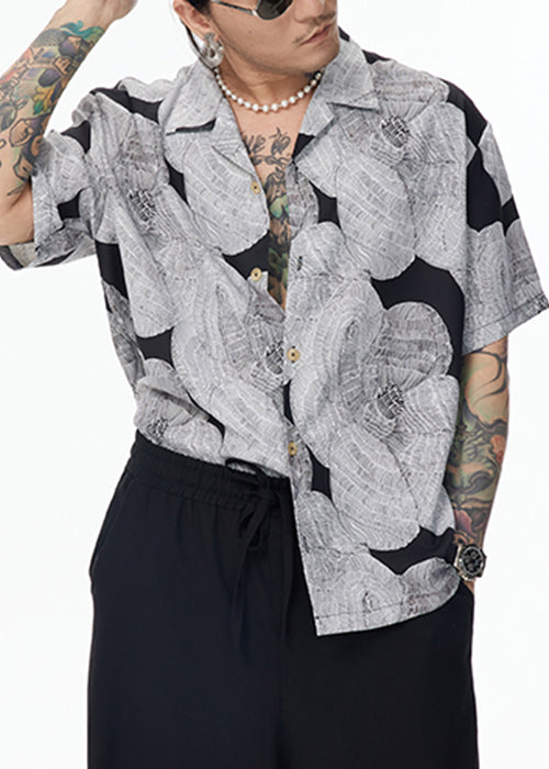 Unique Grey Peter Pan Collar Original Design Cotton Shirt Summer