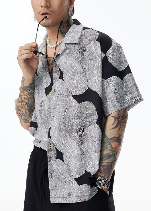 Unique Grey Peter Pan Collar Original Design Cotton Shirt Summer