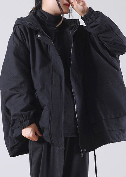 Unique Khaki Hooded Drawstring Warm Fleece Jacket in Winter Winter