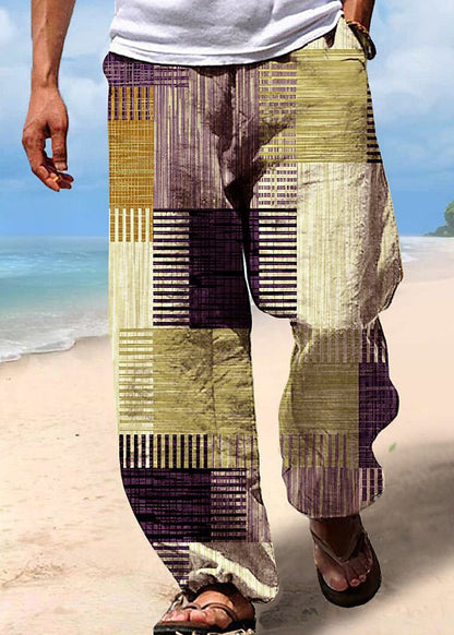 Unique Khaki Plaid High Waist Cotton Pants Summer