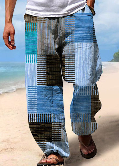Unique Khaki Plaid High Waist Cotton Pants Summer