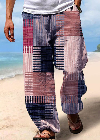 Unique Khaki Plaid High Waist Cotton Pants Summer