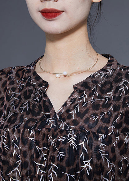 Unique Leopard Print Hollow Out Chiffon a Line Dress Summer