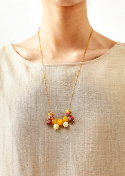 Unique Lotus Bead Fish Beeswax Pendant Necklace