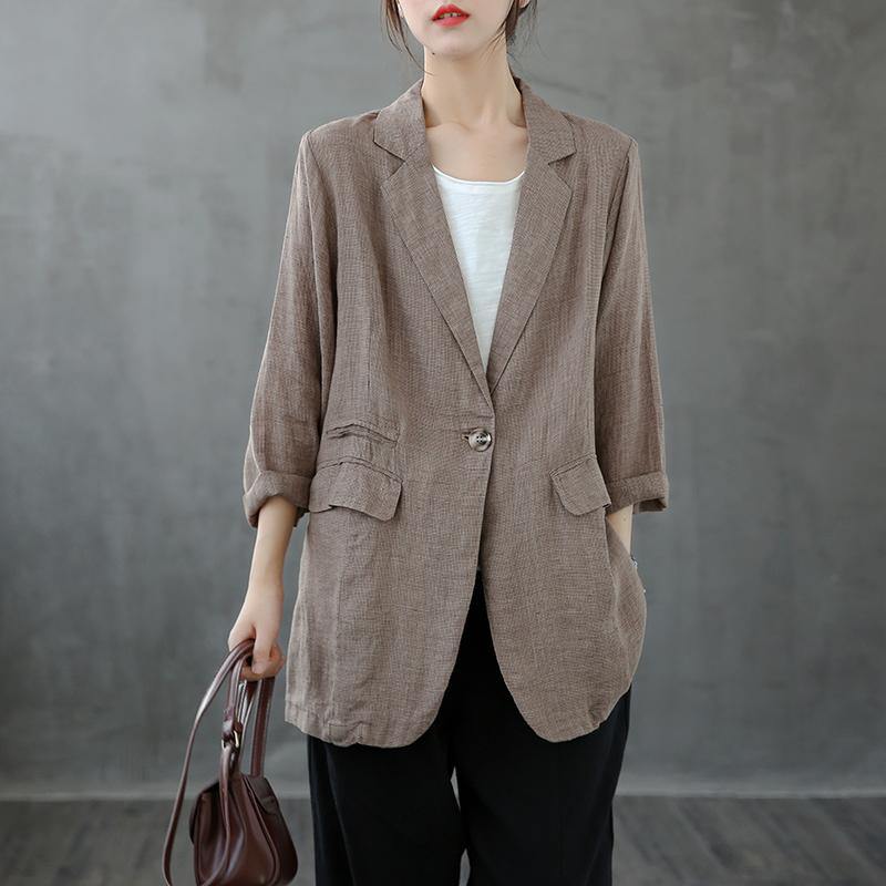 Unique Notched Pockets Blouse Wardrobes Khaki Plaid Blouse