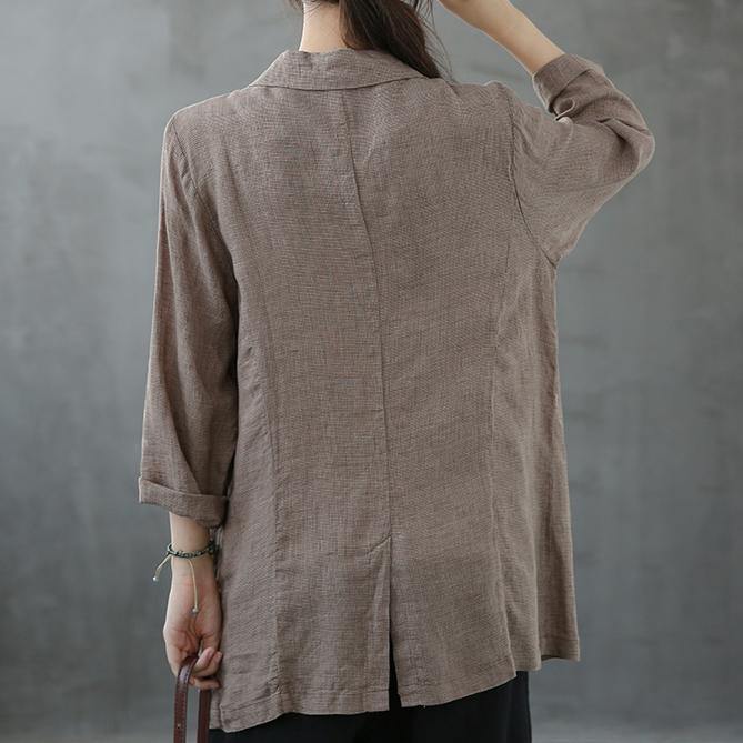 Unique Notched Pockets Blouse Wardrobes Khaki Plaid Blouse