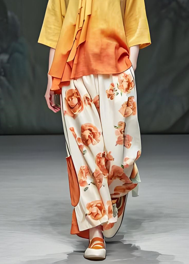 Unique O Neck Print Tops and Pants Cotton Two Pieces Set Summer