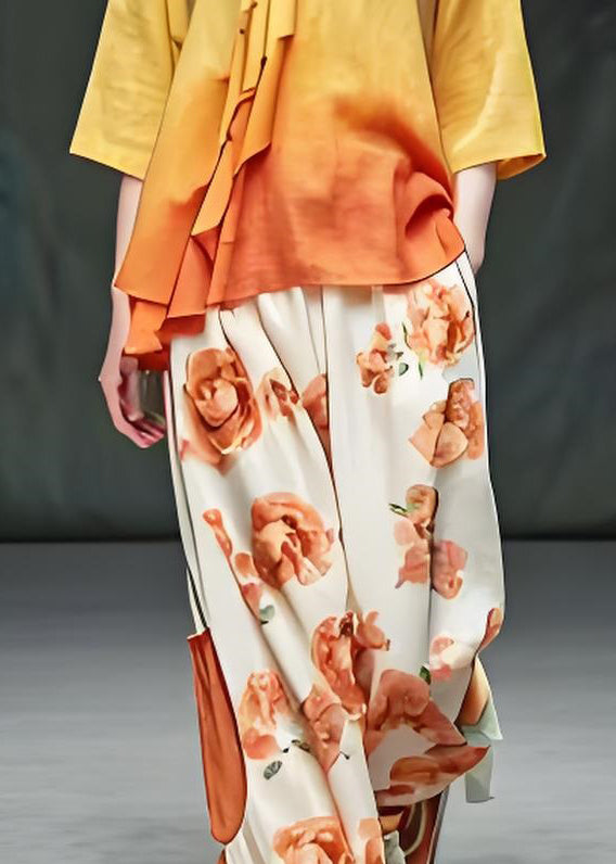 Unique O Neck Print Tops and Pants Cotton Two Pieces Set Summer