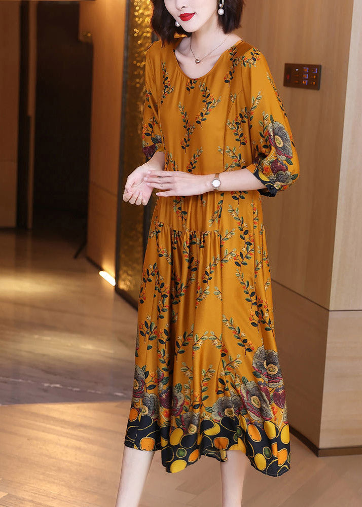 Unique O-neck Black Grey Wrinkled Silk Dresses Long Sleeve