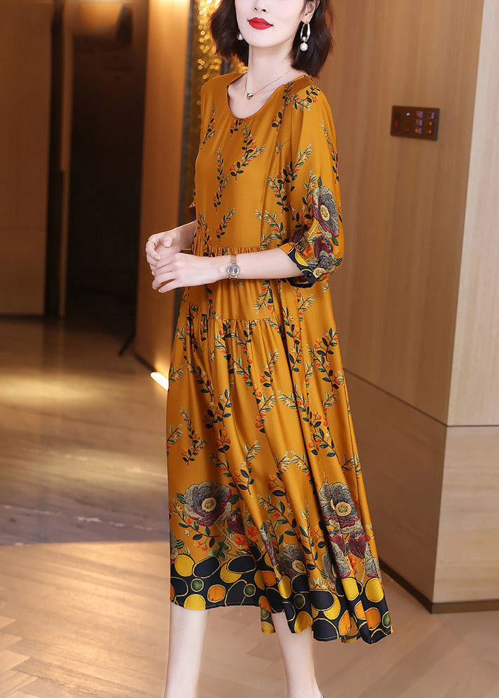 Unique O-neck Black Grey Wrinkled Silk Dresses Long Sleeve