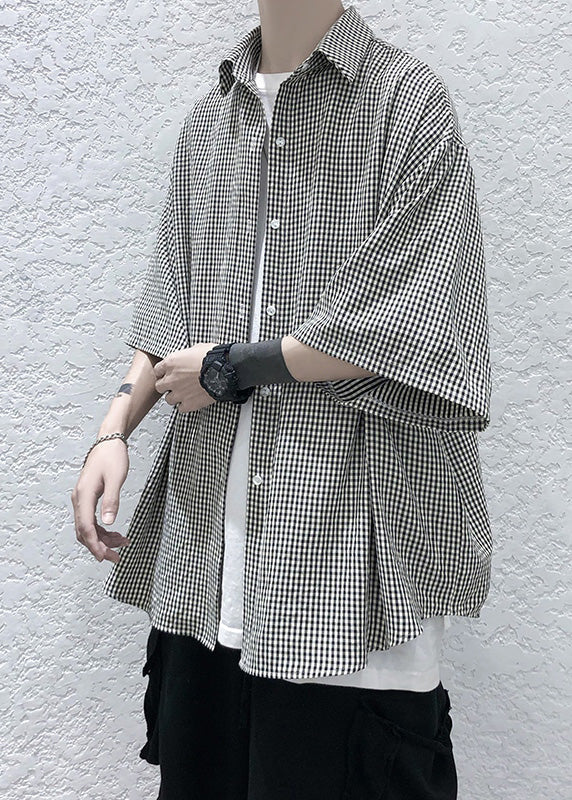 Unique Peter Pan Collar Plaid Button Cotton Shirts Summer