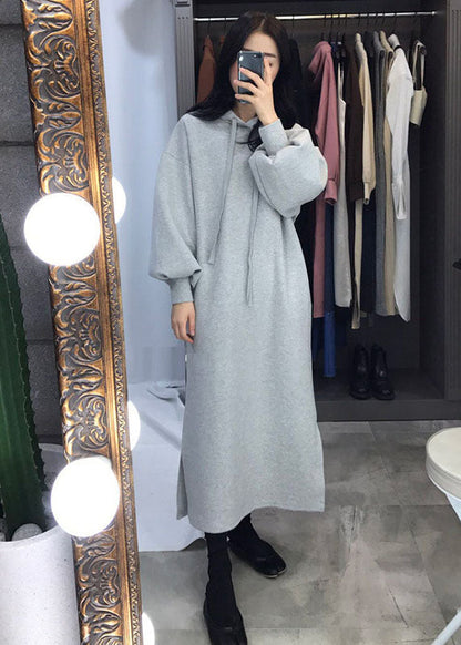 Unique Pink Hooded Side Open Warm Fleece Sweatshirts Dress Winter