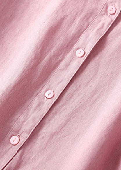 Unique Apricot Flowers Peter Pan Collar Wrinkled Linen Holiday Dress Short Sleeve