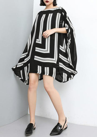 Unique Print Pullover Striped Chiffon Clothes Slash Neck Dress