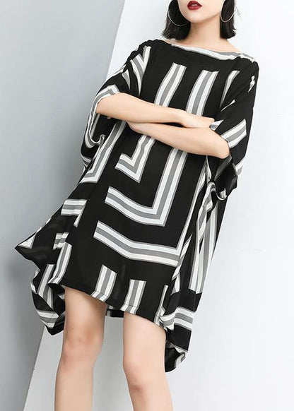 Unique Print Pullover Striped Chiffon Clothes Slash Neck Dress