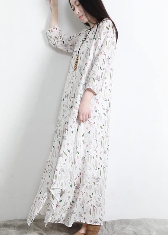 Unique Print Asymmetrical Design Linen Summer Robe Dresses