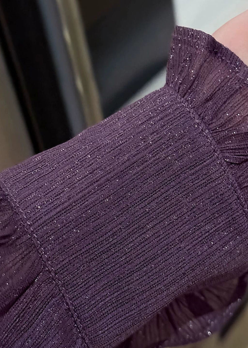 Unique Purple Bow Ruffled Shirt Spring