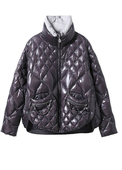 Unique Purple Zip Up Side Open Fine Cotton Filled Witner Coats