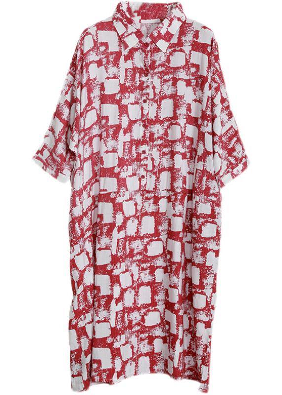 Unique Red Print Cotton Pockets Patchwork Summer Vacation Dresses