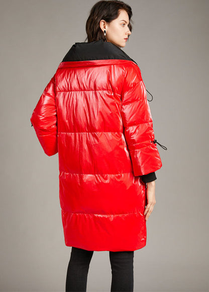 Unique Red Zippered Nail Bead Winter Duck Down Coat
