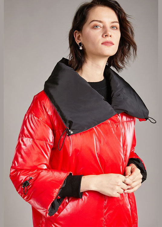 Unique Red Zippered Nail Bead Winter Duck Down Coat