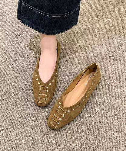 Unique Rivet Flat Shoes for Green Faux Leather