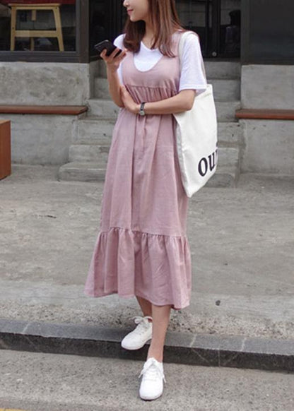 Unique Ruffles Bow Cotton Summer Dresses Work Outfits Pink Dresses