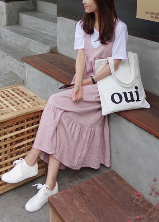 Unique Ruffles Bow Cotton Summer Dresses Work Outfits Pink Dresses