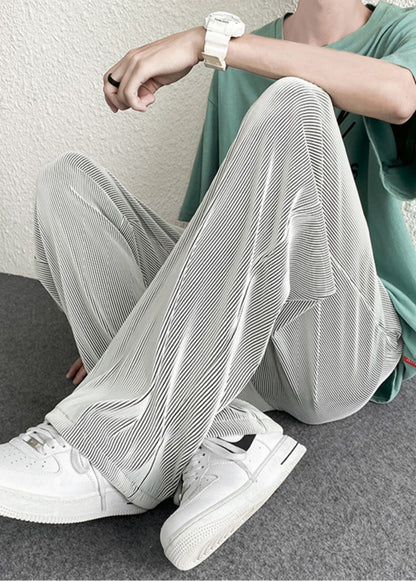 Unique Silvery Oversized Striped Draping Pants Spring