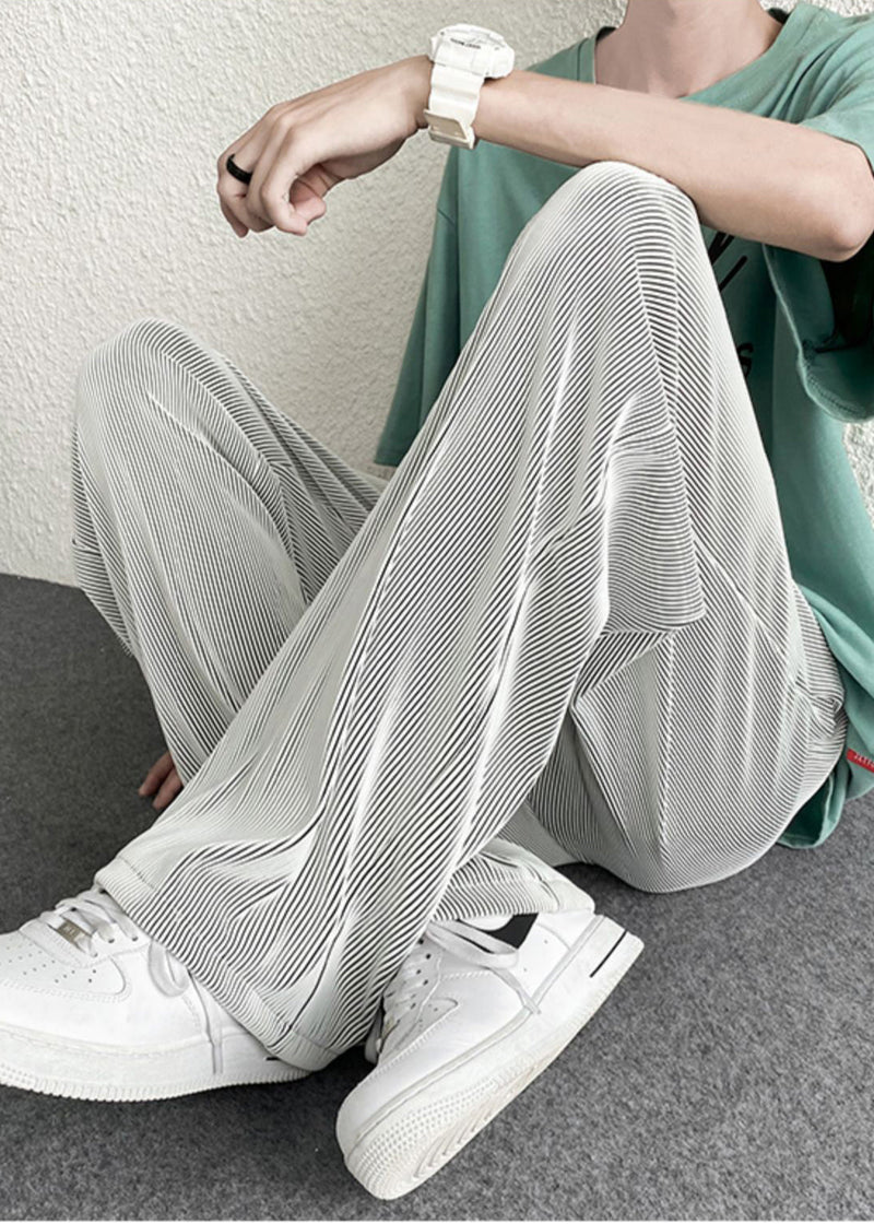 Unique Silvery Oversized Striped Draping Pants Spring