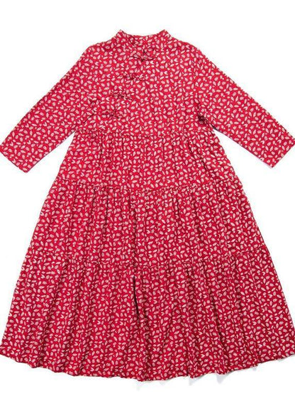 Unique Stand Collar Patchwork Spring Tunics Lnspiration Green Print Maxi Dresses