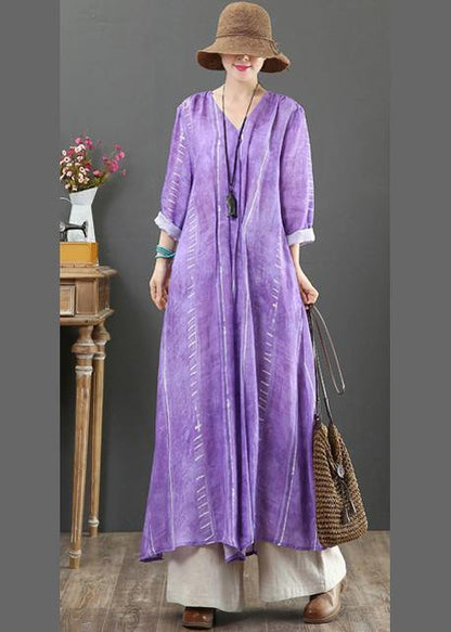 Unique V Neck Large Hem Spring Tunics Pattern Purple a Line Dress