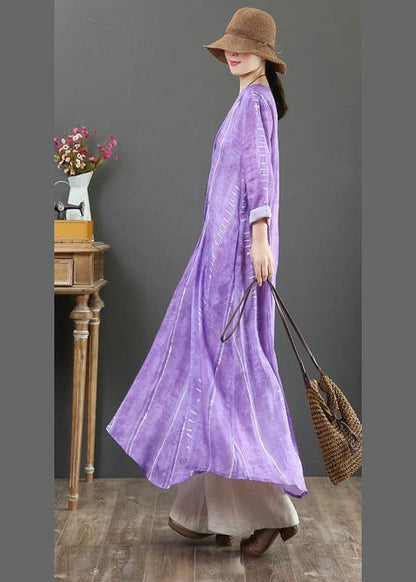 Unique V Neck Large Hem Spring Tunics Pattern Purple a Line Dress
