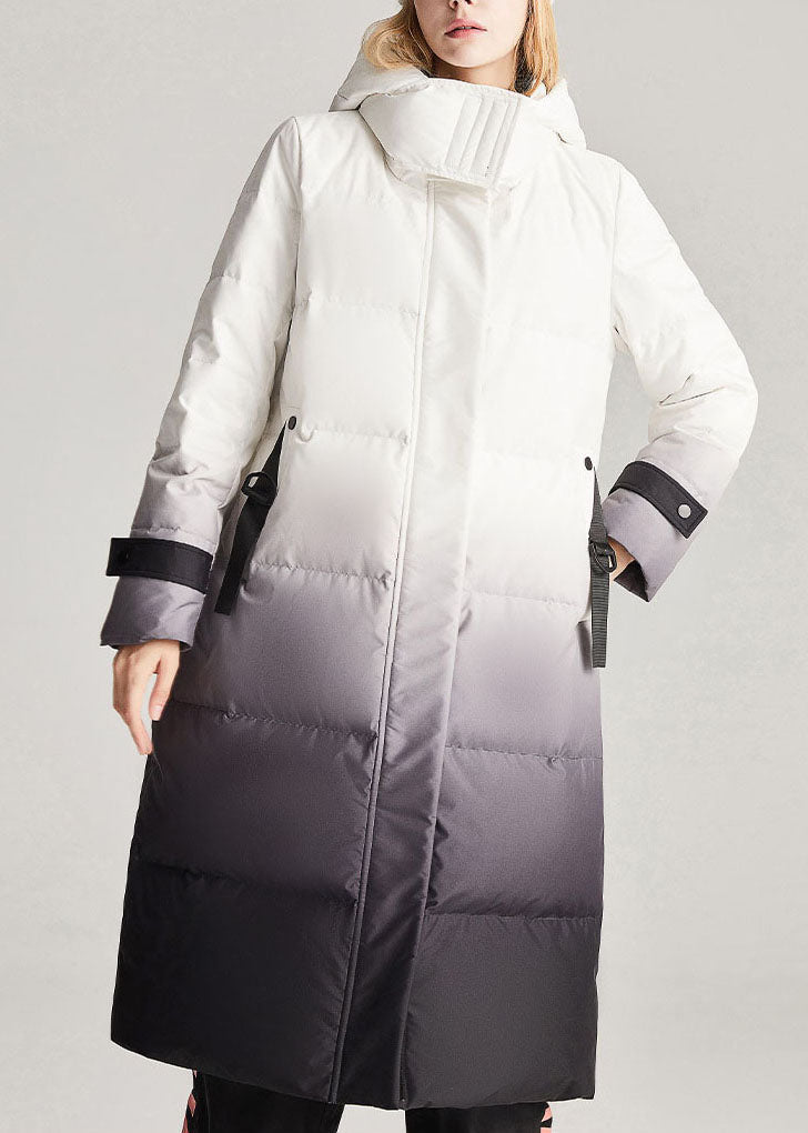 Unique White Black Gradient Color Lengthen Thick Winter Duck Down Jacket