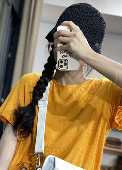 Unique White O-neck Asymmetrical Design Cotton Top Short Sleeve