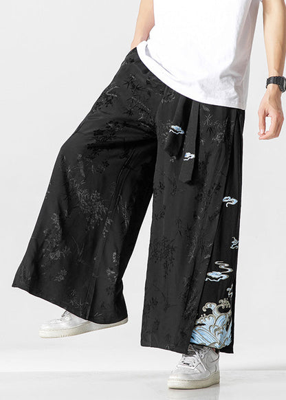 Unique White Oriental Embroideried Pockets Silk Pants Summer