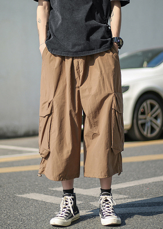 Unique White Pockets Patchwork Elastic Waist Wide Leg Pants