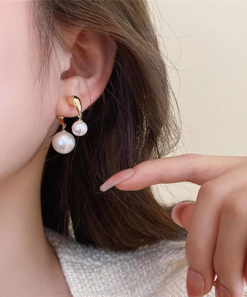 Unique White Sterling Silver Alloy Pearl Drop Earrings