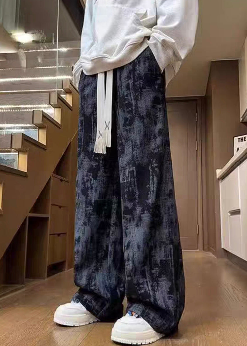 Unique White Tie Dye Elastic Waist Corduroy Pants Spring