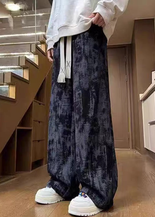 Unique White Tie Dye Elastic Waist Corduroy Pants Spring